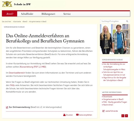 Screenshot Bewerber Online (BEWO)