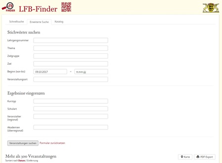 Screenshot LFB Fortbildungsfinder